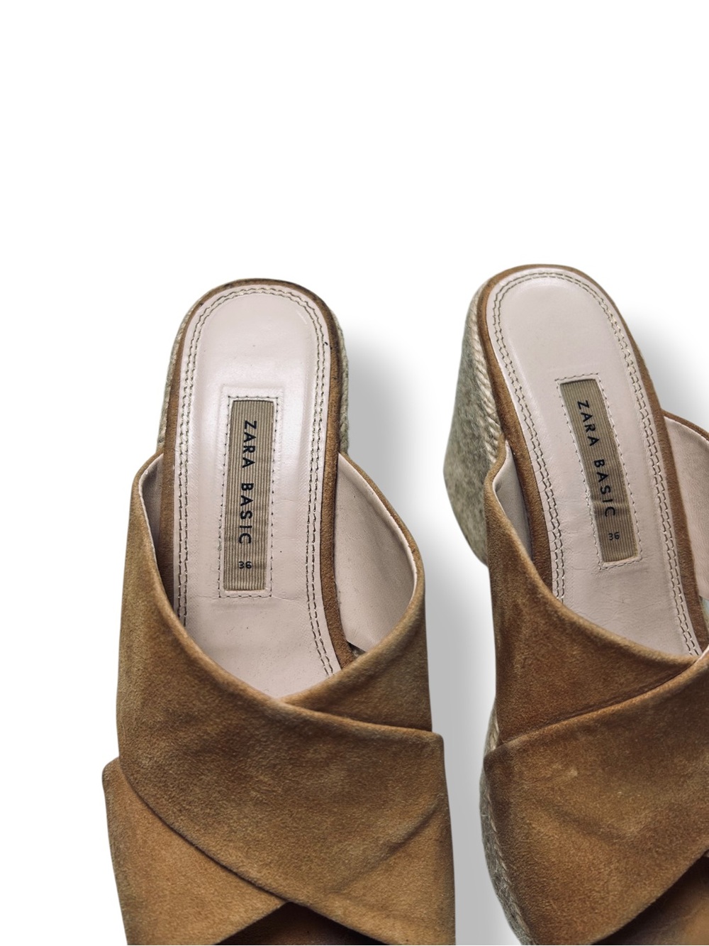 Zara Basic Tan Suede Espadrille Platform Mule Sandals Block Heel EU 36 US 6 - Picture 6 of 9